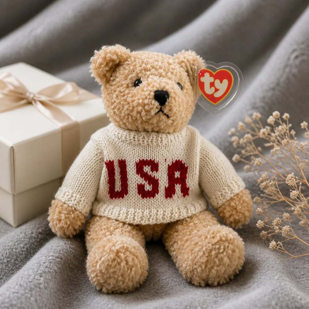 TY 5018 Baby Curly Bear 1992 USA Sweater 12" VINTAGE NEW with TAG